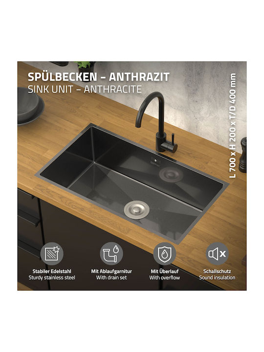 ML-Design Ένθετος Νεροχύτης Inox Μ70xΠ40cm Γκρι