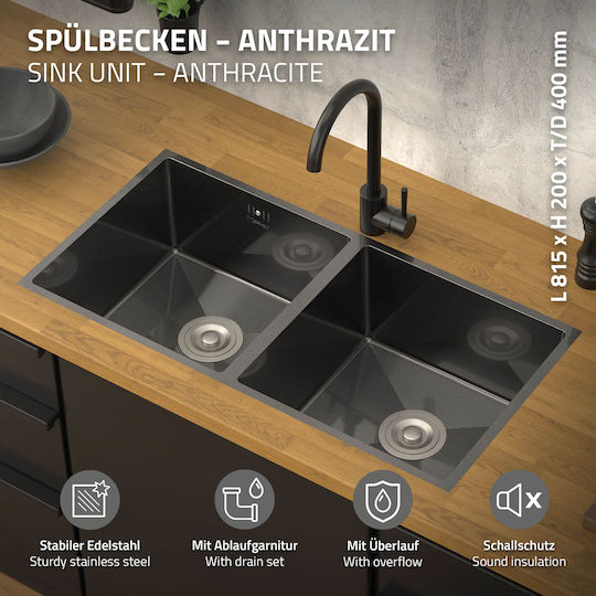 ML-Design 490013836 Chiuvetă De Bucătărie Unghiulară Inox Lungime 81.5xLățime 40cm Gri