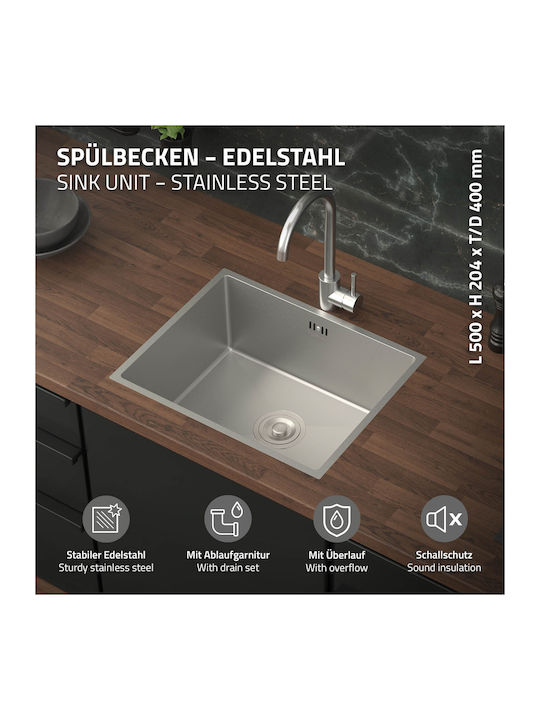 ML-Design Ένθετος Νεροχύτης Inox Μ50xΠ40cm Ασημί