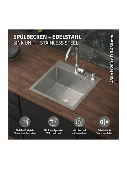 ML-Design Ένθετος Νεροχύτης Inox Μ45xΠ45cm Ασημί