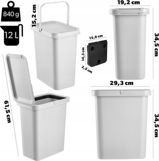 Kadax Waste Bin for Cabinet Plastic Grey 12lt