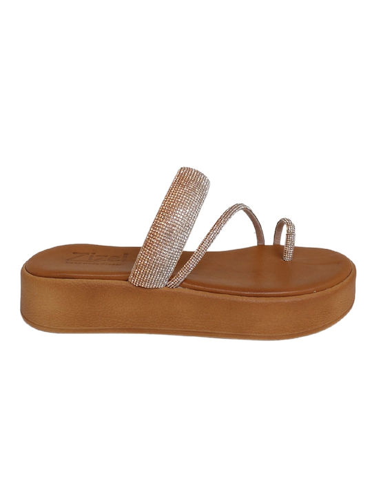 Women's Sparkling Flatform Sandals, ZIZEL 3.251.CO, Copper Degradé