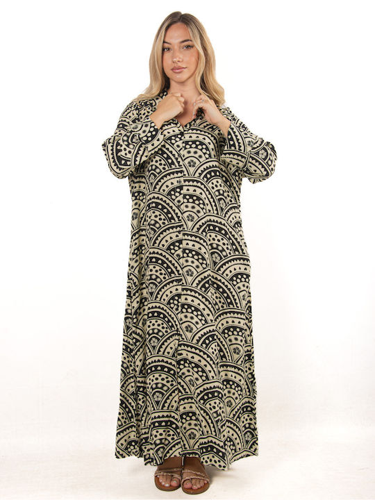 Caftan Shirt Dress Hearts Black-Beige