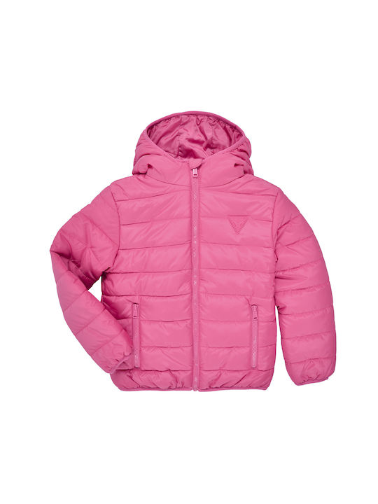 Guess Kids Quilted Jacket with Hood Pink