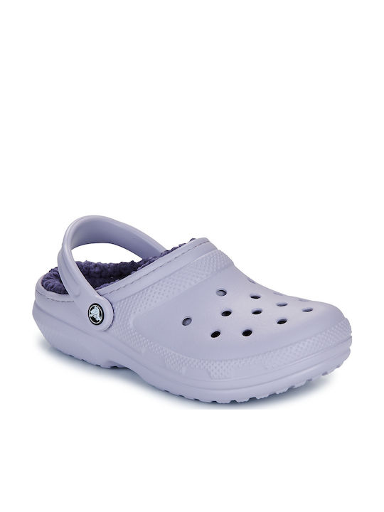 Crocs Classic Fuzz Lined Γυναικεία Σαμπό με Γούνα Μωβ 203591-5PU