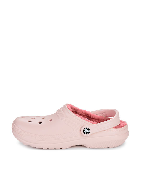 Crocs Classic Fuzz Lined Γυναικεία Σαμπό με Γούνα Ροζ