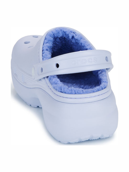 Crocs Classic Platform Lined Women's Clogs with Fur Blue