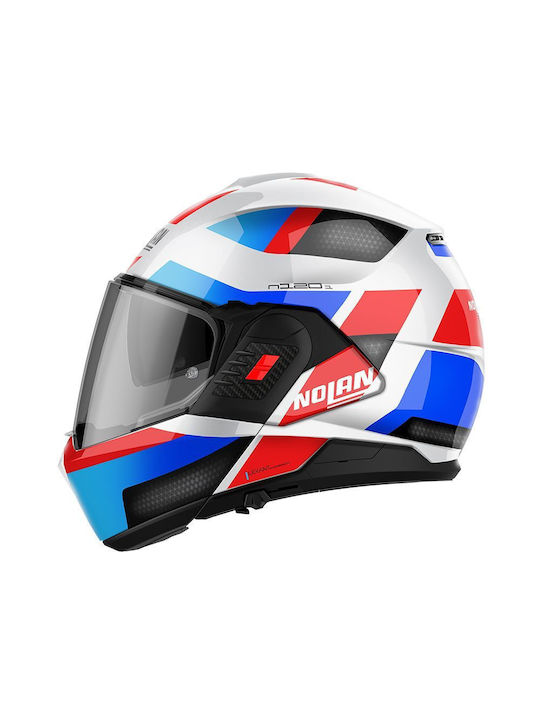 Nolan N120-1 Metal White/Blue/Red/Black Motorcycle Helmet Flip-Up ECE 22.06 with Sunvisor