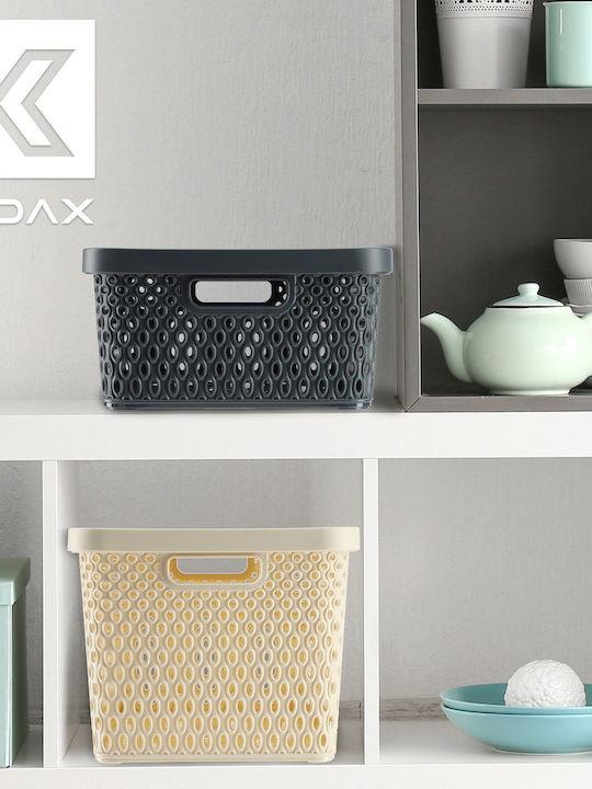 Kadax Καλάθι Αποθήκευσης Πλαστικό με Καπάκι Μπεζ 18lt