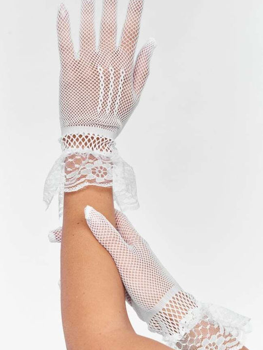 Weiße Spitzen-Netzhandschuhe