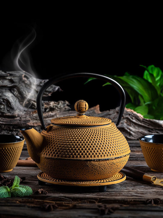 Kadax Teekanne mit Tasse Gusseisen Gelb 850ml