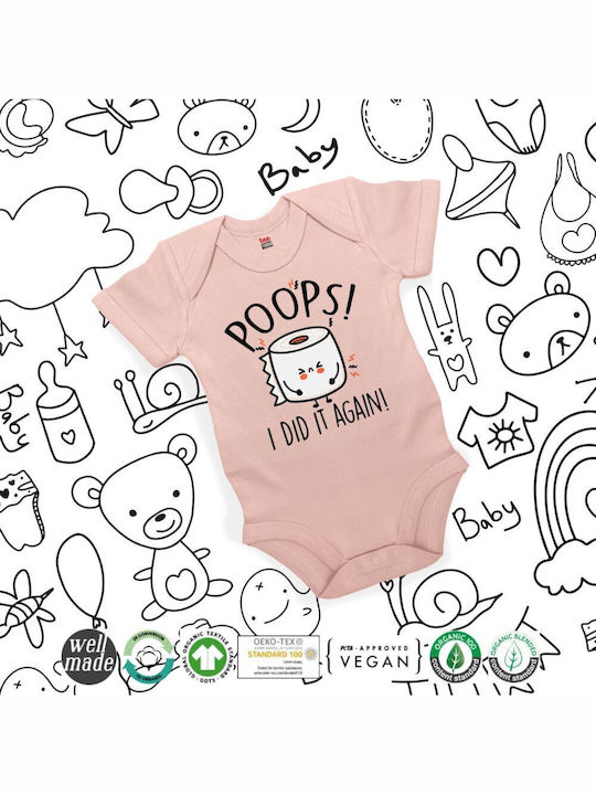 Koupakoupa Poops!...i Did It Again Baby Bodysuit Short-Sleeved Pink Powder