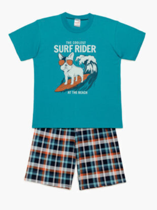 Minerva Kinder Schlafanzug Sommer Baumwolle Blau Dog Surfer