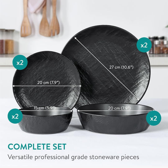 Navaris Black Ceramic Dinnerware Set 8pcs