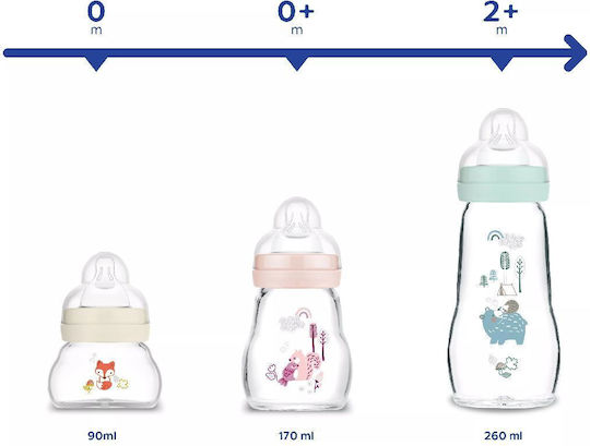 Mam Glas Babyflasche Feel Good Gegen Koliken mit Silikon Saugflasche für 0+ Monate Beige Hase 90ml