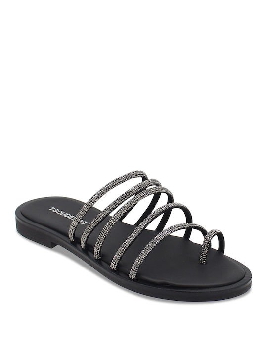 Tsouderos Shoes Damen Flache Sandalen in Schwarz Farbe