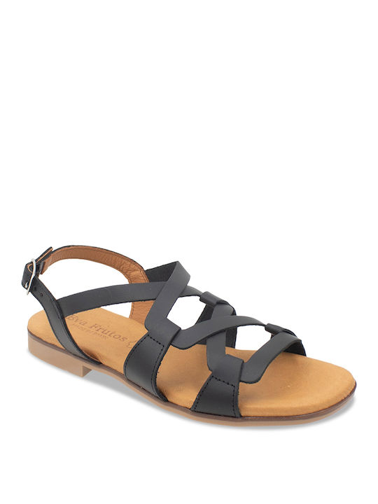 Eva Frutos Leather Women's Flat Sandals in Black Color