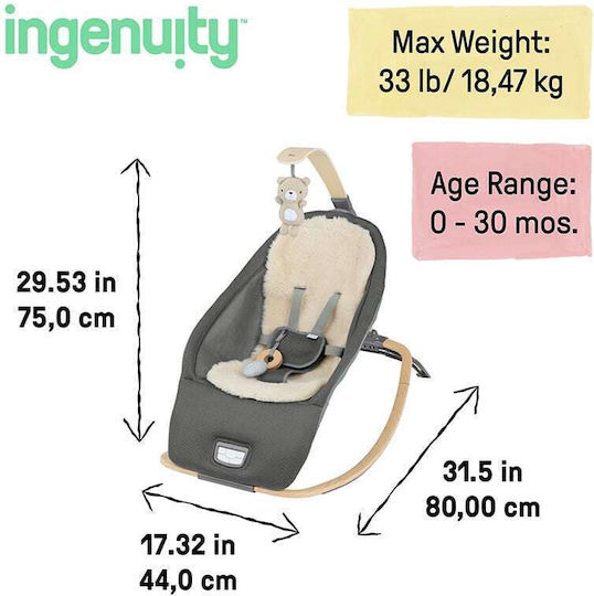 Ingenuity Elektrisch Baby Relax Every Season Rocking Seat mit Musik und Vibration Gray für Kind bis 18kg