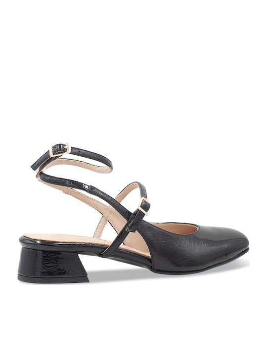 Leder Pumps mit Riemchen Schwarz
