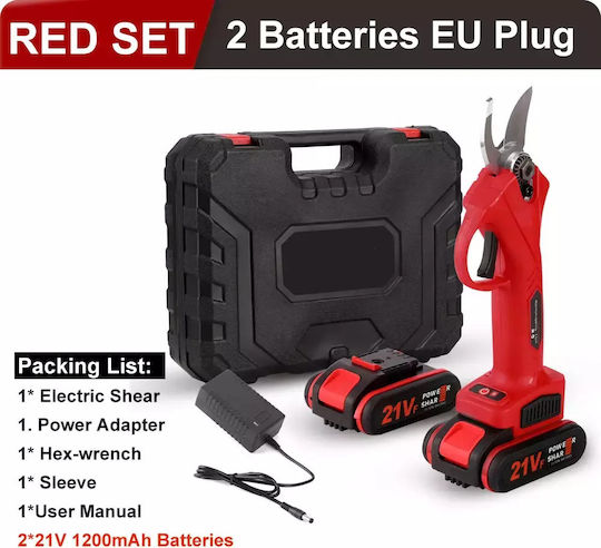 Pruning Shears 21V with 2 Batteries & Maximum Cutting Diameter 30mm in Carrying Case