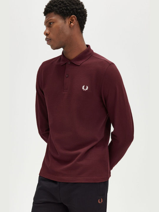 Fred Perry Bluza Bărbătească cu Mânecă Lungă Polo Oxblood