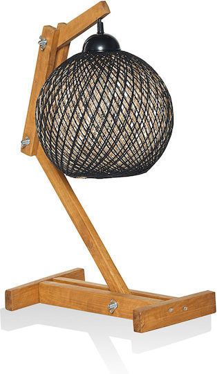 Opviq Holz Tischlampe für Fassung E27 mit Schwarz Schirm und Braun Basis