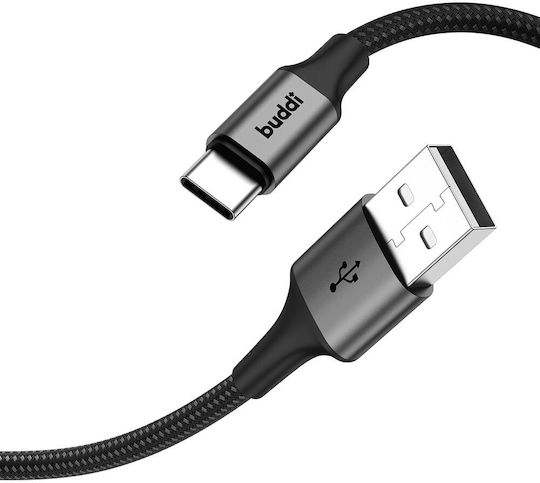 Buddi USB 2.0 Cable USB-C male - USB-A 12W Μαύρο 0.3m 122470