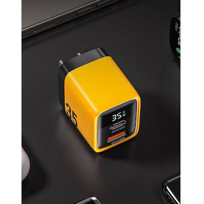 WK Charger Without Cable with USB-A Port and USB-C Port 35W Power Delivery Yellows (WP-U25)