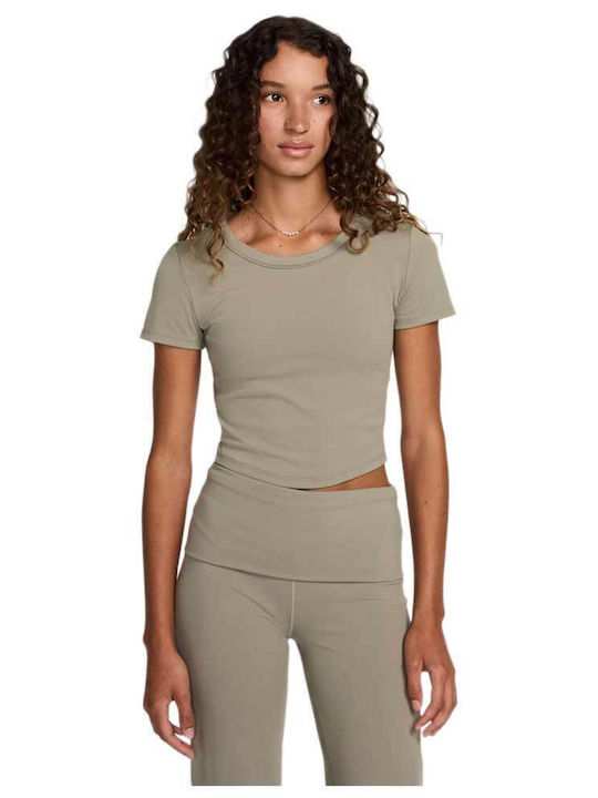 One Γυναικείο Αθλητικό Crop Top Κοντομάνικο Dri-Fit Μπεζ