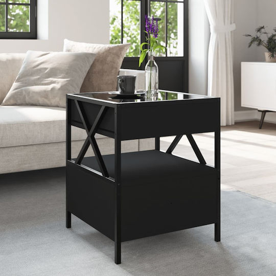Square Glass Side Table with Drawers Black M40xP40xH51cm