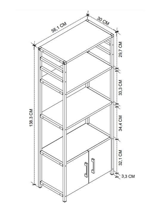 Megapap Agero Metallic Kitchen Rack 4 Tiers Gray 56.1x30x138.3cm
