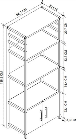 Megapap Agero Metallic Kitchen Rack 4 Tiers Gray 56.1x30x138.3cm