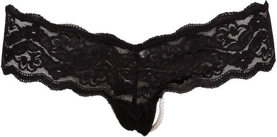 Frau Sexy Zeichenfolge mit Spitze & Perlen Schwarz