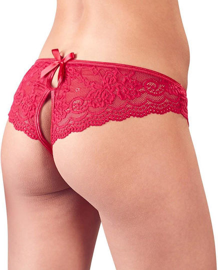 Γυναικείο Sexy String Αυτοκινήτου με Δαντέλα & Πέρλες Κόκκινο