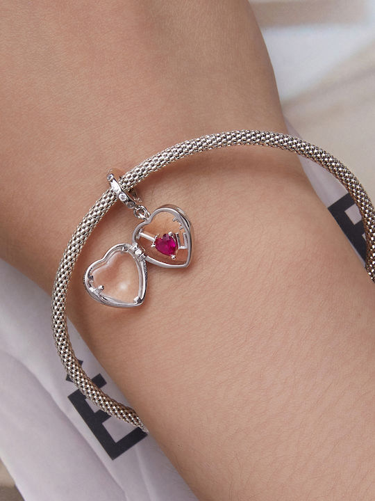 Silver me Loving Hanging Bead Charm Heart In Red Silver
