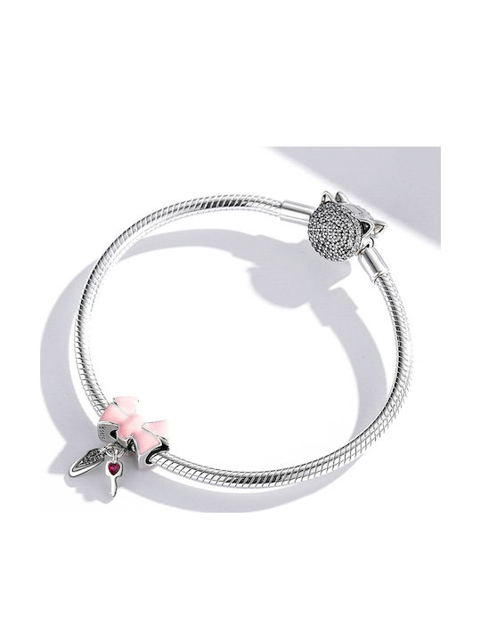 Silver me Pink Schleife Schlüssel Charm aus Rosa Vergoldetem Silber