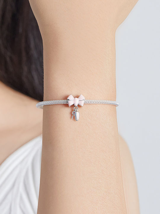 Silver me Pink Schleife Schlüssel Charm aus Rosa Vergoldetem Silber Rosa
