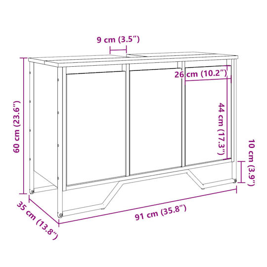 vidaXL Πάγκος χωρίς Νιπτήρα Μ91xΒ35xΥ60cm Δρυς