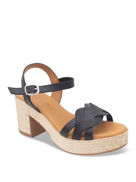 Eva Frutos Leather Women's Sandals Black