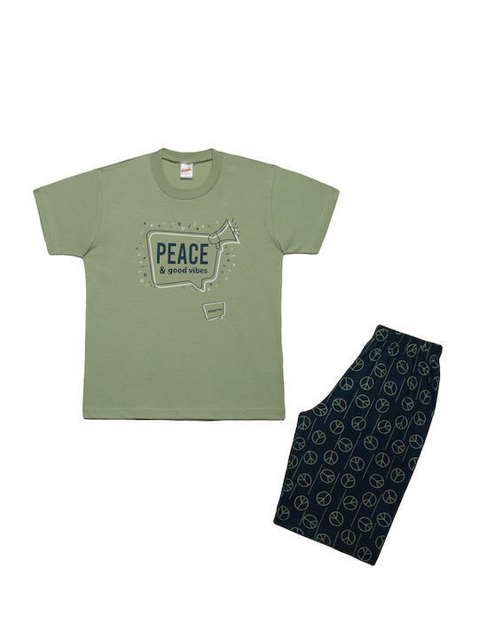 Minerva Pijama pentru copii De vară De bumbac Verde Peace Good Vibes