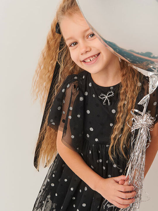 Kinderkleid Kurzärmelig Tüll Polka Dot Black