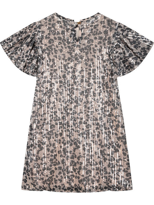 Girls Dress Short Sleeve with Sequins Animal Print Set with Accessories Multicolour