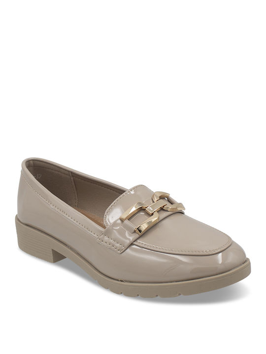 Tsouderos Shoes Patent Leather Women's Loafers in Beige Color