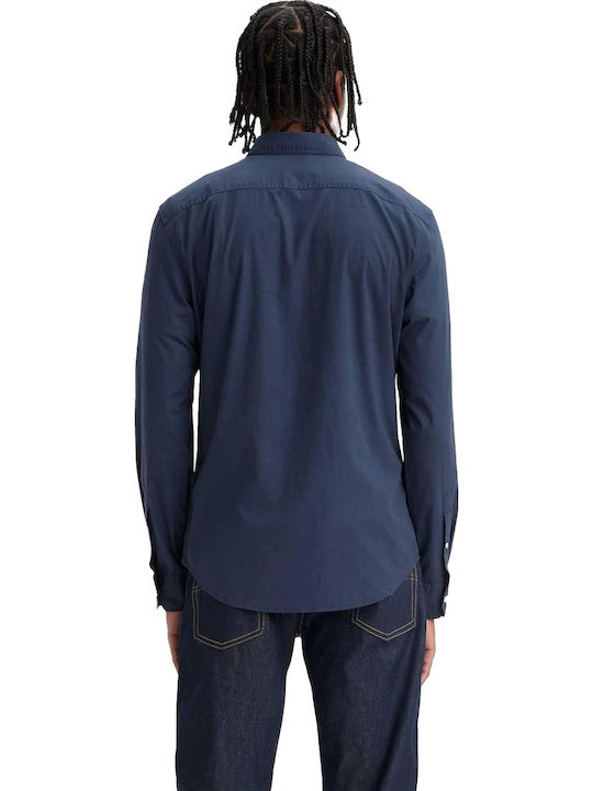 Battery Long-sleeved Cotton Shirt Blue