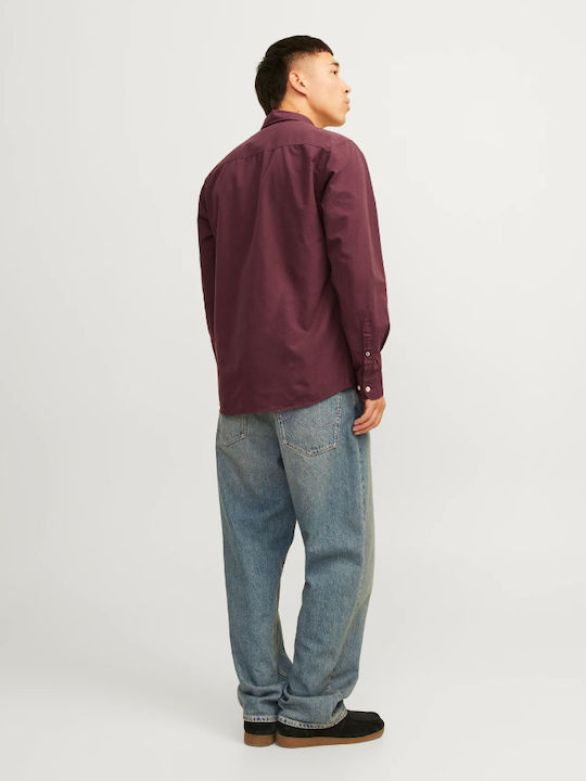 Jack & Jones Cămașă Bărbătească Cu mânecă lungă Burgundy