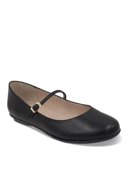 Tsouderos Shoes Lederne Damen Ballerinas in Schwarz Farbe