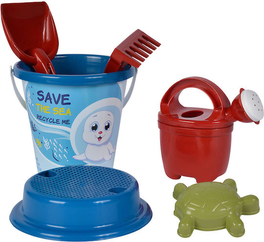 Wader Beach Bucket Set with Accessories made of Plastic 15cm 6pcs (Μiscellaneous Designs/Colors)