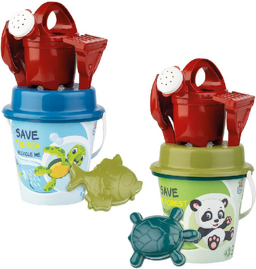 Wader Beach Bucket Set with Accessories made of Plastic 15cm 6pcs (Μiscellaneous Designs/Colors)