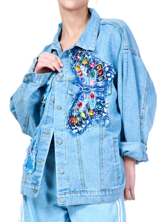 Paperinos Women's Short Jean Jacket for Spring or Autumn Denim