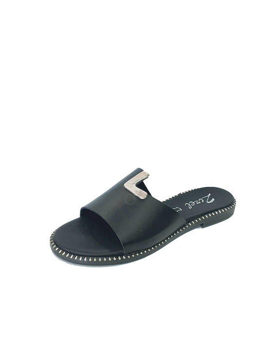 Zizel Leder Damen Flache Sandalen in Schwarz Farbe